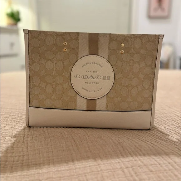 Coach Dempsey Tan and Cream Signature Tote - Picture 3 of 5
